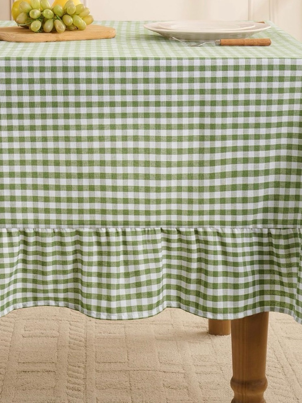 Green Gingham Ruffled Tablecloth - Home Dining 60x120